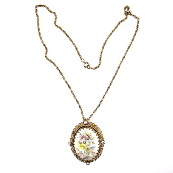 W. Germany Vintage Porcelain Floral Painted Converted Necklace Victorian Style - Picture 9 of 16